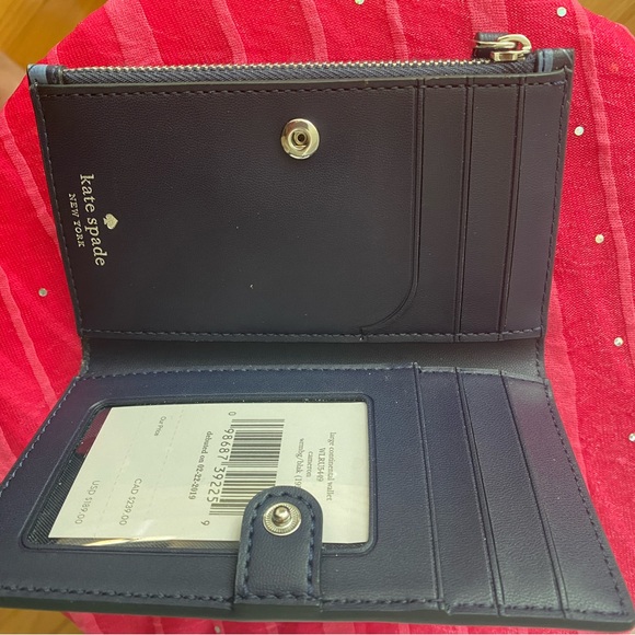 Kate Spade NY, Clover Geo Small Slim Wallet Bifold, Navy & Light Blue - Picture 3 of 6